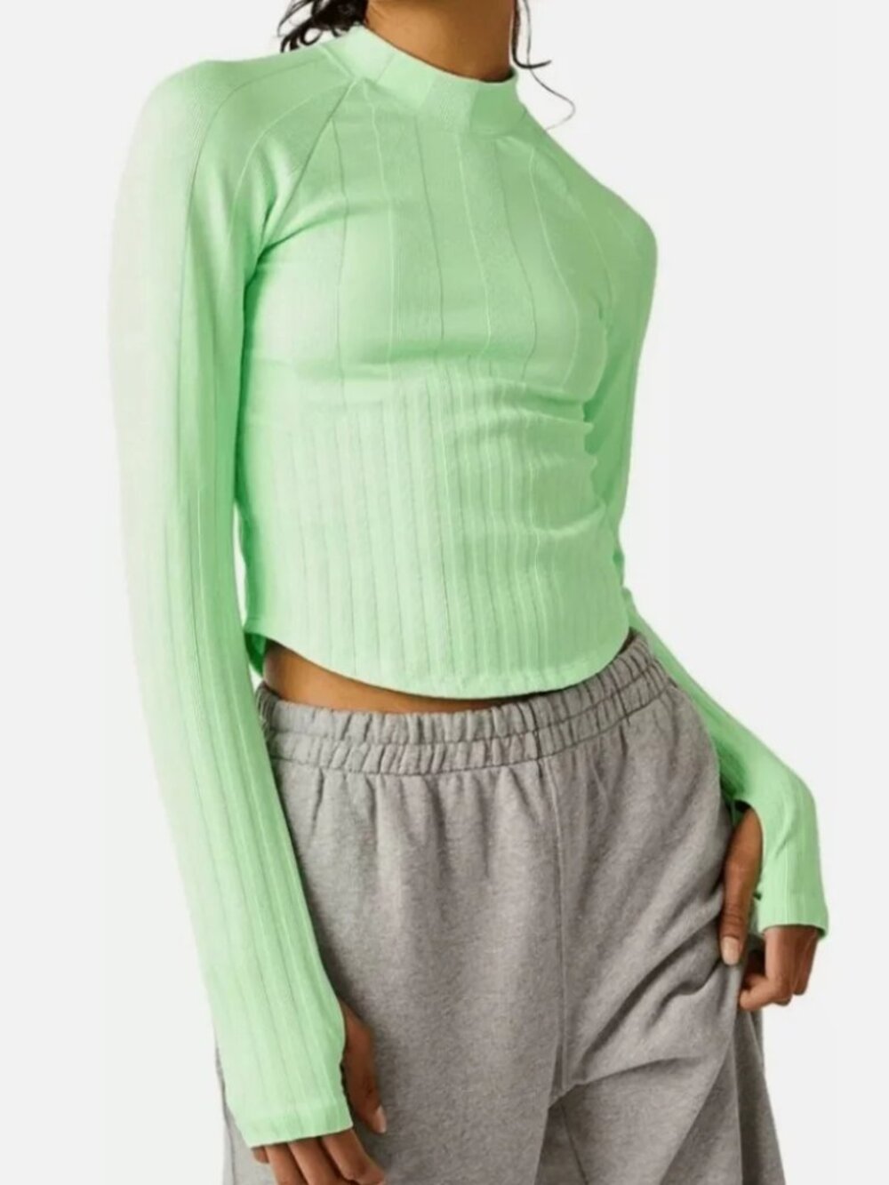 NWT FREE PEOPLE Movement Lime Long Sleeve Top Women's M-L - Picture 3 of 11